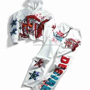 Ensemble de survêtement unisexe personnalisé, léger, écologique, à capuche, pour homme, sweat-shirt et pantalon de survêtement, 100% coton, hiver, décontracté, imprimé à l'écran - Product Image 2