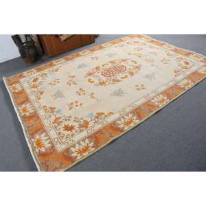 Alfombra Vintage, Alfombra Turca Grande de 5.3x9.4 pies, Alfombra Marroquí de Lana Naranja y Azul - Product Image 4