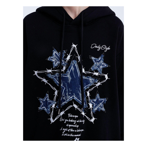 เสื้อมีฮู้ดผ้าฟลีซผสมสำหรับผู้ชายเสื้อสเวตเชิ้ตมีสไตล์ผ้าคอตตอนปักลาย3D โลโก้ตามสั่ง - Product Image 2