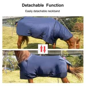 Couverture imperméable pour cheval, bleue, en tissu Oxford, col haut, rabat de queue moyen, toutes saisons, utilisation extérieure, rembourrage en polyester - Product Image 5