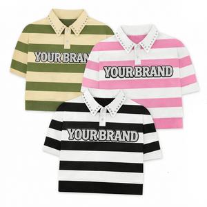 Polo de rugby à rayures verticales personnalisé pour hommes, 100 % coton, broderie en strass, coupe ample, style streetwear - Product Image 3