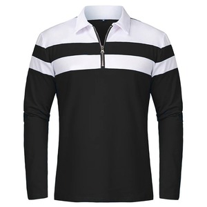 Polo à manches longues en tricot rayé bleu et blanc pour homme, fermeture éclair, sportif, séchage rapide, coupe classique - Product Image 5