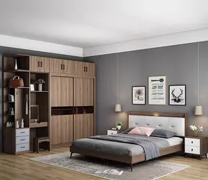 Estilo americano moderno hogar Hotel dormitorio almacenamiento de madera muebles dormitorio conjunto sofá cama King pared cama