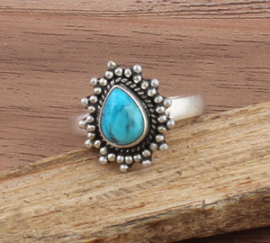 แหวนเงินสเตอร์ลิง925พร้อมแหวนเงินสเตอริงพร้อมพลอยเทอร์ควอยซ์หยดน้ำตา - Product Image 5