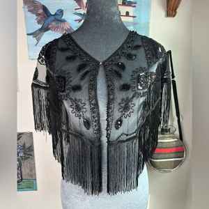 Hermoso vestido de fiesta de noche antiestático con capa de cuentas perlas bordadas flecos abrigo elegante para ocasiones especiales - Product Image 3