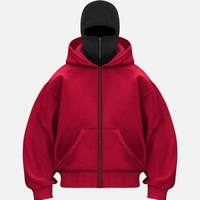 Sweat-shirt à capuche zippé brodé pour homme avec masque facial intégré, chaud et décontracté pour l'hiver, design Y2K, veste de sport