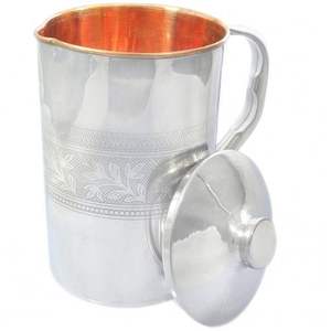 Jarra de cobre con un exterior pulido y diseño único ideal para servir bebidas y agua para uso funcional - Product Image 5