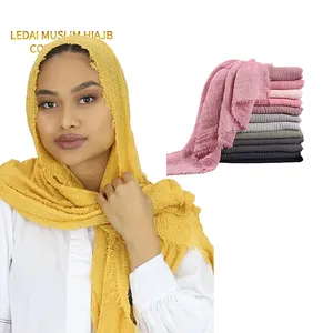 Wholesale Crinkle Cotton Shawls Fringed Edge Crinkle Cotton Viscose Hijab Scarf