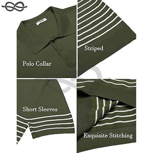 Polos de punto para hombre, polos de golf a rayas de manga corta para hombre, camiseta informal ligera con cuello - Product Image 6