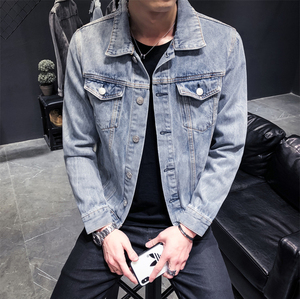 แจ็กเก็ตผ้ายีนส์สำหรับผู้ชายเสื้อแจ็กเก็ตผ้าโพลีเอสเตอร์100% มีซิปสีพื้นแบบลำลองมาใหม่2025 - Product Image 6