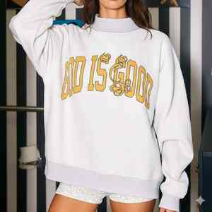 High Quality Customized Design Oversized Cotton Fleece French <b>Women</b> Mockneck Winter Casual Solid Front Logo <b>Sweatshirt</b> - Product Image 3