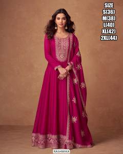 Robe Anarkali en soie 2025 manches longues évasées longues sans effort célébration Eid musulman indien ethnique mariage Festivals Chinnon soie - Product Image 4