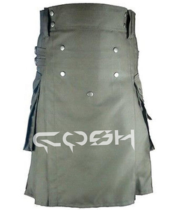 กระโปรงอเนกประสงค์สำหรับผู้ชายผ้าคอตตอนสีเทาทนทานพร้อมรายละเอียดที่ทันสมัย - Product Image 4