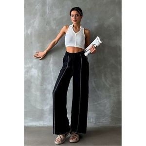 Embroidered <b>Linen</b> Straight Leg Wholesale <b>Trousers</b> - <b>GREY</b> - Product Image 1