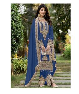 Conjunto de traje paquistaní de Georgette de imitación pesada de diseñador moderno con elegante bordado étnico ropa de fiesta de estilo tradicional - Product Image 1