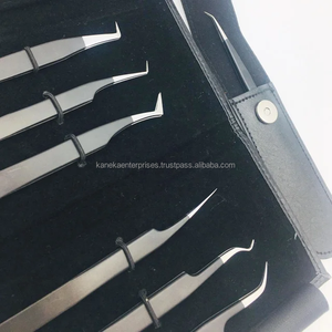 Pinces à cils en acier inoxydable noir pour extensions de cils, poignée diamant, pointe lisse à 90 degrés, antistatique avec pochette noire - Product Image 2