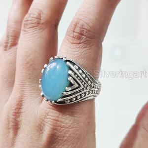 Anillo de Plata de Ley 925 con Calcedonia Azul Natural para Hombre, Todas las Tallas, Regalo de Boda Árabe, Joyería para San Valentín - Product Image 1