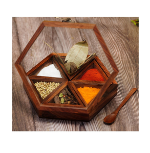 Boîte à épices en bois d'acacia fabriquée à la main Design moderne fabrication de boîte à épices de cuisson usine boîte à sel en bois personnalisée cuisine - Product Image 3
