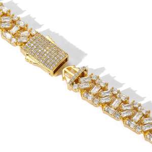 Exquisito Collar de Cadena Cubana Unisex con Diamantes Cultivados en Laboratorio, Estilo Hip Hop, Corte Brillante Redondo, Plata de Ley Chapada en Oro - Product Image 2