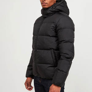 Chaqueta de Invierno para Hombre, con Cuello Alto, Acolchada, de Lona Negra, con Cierre Frontal y Logotipo Personalizado - Product Image 6