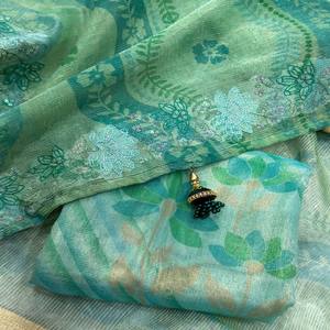 VASTRA COTTAGE Crystal Tissue Saree With Viscose <b>Thread</b> Gold Zari Embroidery Cut Work Tatkan Pallu Luxury Designer Ethnic Wear - Product Image 1