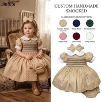 Jiefute Vente en gros Vêtements pour enfants smockés sur mesure Robe smockée à la main pour filles Combinaison florale pour bébé Bloomer Ensemble 3 pièces en coton