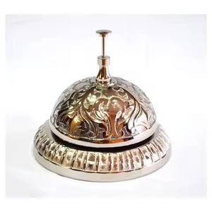 Campana de Escritorio de Latón con Acabado Plateado, Campana Decorativa Hecha a Mano, Campana de Presión Manual - Product Image 2