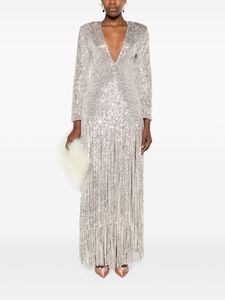 Adultes Robe Solide Sirène Silhouette Chaude Sexy Col V Broderie Découpée Côté Manches Longues Longueur Sol Perle Avant Perlé - Product Image 4