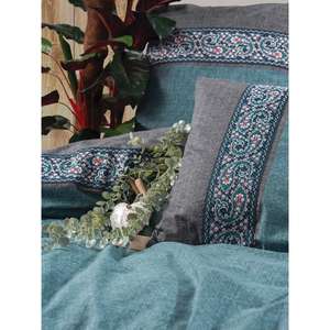 Erna Petrol ensemble de housse de couette double art populaire fait à la main boîte en coton Design d'art populaire - Product Image 2