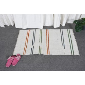 Tapis en laine blanc moderne de 2x3, 7 pieds, fait à la main, avec patchwork en rectangle turc pour décoration de salon, en latex, pour chambre à coucher et couloir - Product Image 4