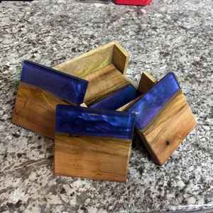 Juego de Posavasos de Resina y Madera con Diseño de Remolino, Cuadrados, Resistentes al Calor, Hechos a Mano, para Decoración de Mesa de Cafetería, Bar, Regalo, Artículo al por Mayor - Product Image 2