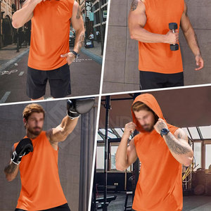 2025 verano sin mangas hombres gimnasio Fitness Sudadera con capucha 100% algodón patrón sólido fábrica al por mayor - Product Image 6