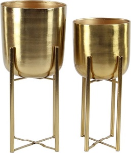 Pot de fleurs moderne en métal noir avec support doré, design minimaliste pour plantes d'intérieur - Product Image 3