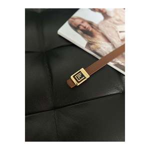 Ceinture pour femme en cuir tanné avec boucle dorée et logo F, ceinture dorée pour femme, ceinture pour pantalon, ceinture pour veste - Tanné - Product Image 3