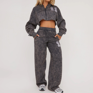 Conjunto Deportivo Corto de Felpa Elástica para Mujer, Estilo Lavado Ácido, Transpirable y de Secado Rápido - Product Image 5