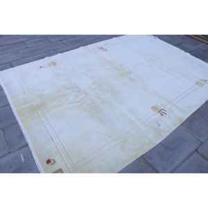 Alfombra Turca Grande, Alfombra Vintage de 6.3x9.4 pies, Alfombra de Lana Blanca - Product Image 3