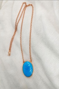 Wholesale Modern 925 Sterling <b>Silver</b> Gemstone Jewelry <b>Sets</b> Custom Oval Synthetic Turquoise <b>Necklace</b> Rose Gold Finish - Product Image 2