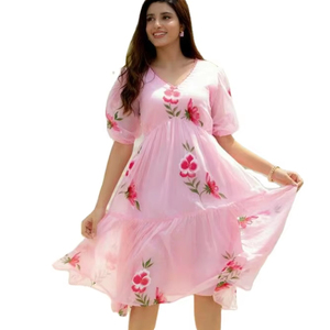 Heavy Kota Chex con impresión digital Interior completo Adjuntar estilo cultural indo-occidental Kurti de longitud media para ropa de fiesta y función - Product Image 1