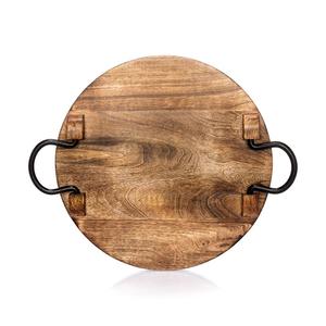 Juego de 2 bandejas para servir de madera rústica con asas de metal bandeja de madera rectangular para desayuno grado doméstico - Product Image 3