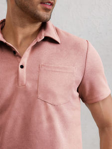 Camiseta sólida de cuello polo con diseño de botones y mezcla de poliéster para hombre - Product Image 4