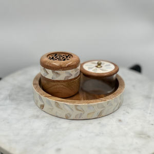 Juego de Quemadores de Incienso de Madera Hechos a Mano con Bandeja con Incrustaciones de Madera, Tapa Ventilada y Frasco Acrílico, Decoración de Aromaterapia para Meditación en el Hogar - Product Image 6