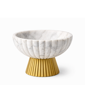 Cuenco Decorativo de Madera Acanalado de Lujo con Base de Piedra Travertino Natural para Mesa de Centro, Consola, Estante, Estilo Moderno para el Hogar - Product Image 3