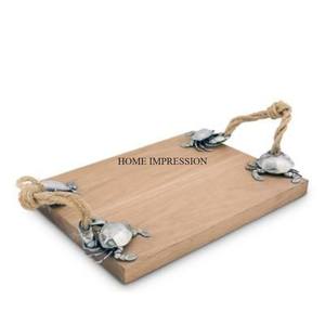 Pomme et feuilles Designer aluminium coulé couleur argent brillant poli poignées forme Rectangle moderne créatif Art plateau en bois - Product Image 6