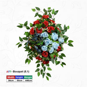 Arreglo de Pared con Flores Artificiales de Peonía Roja y Azul Celeste con Diamantes - Product Image 1