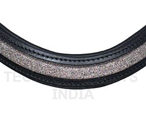 Bridon de cheval en cuir noir de qualité supérieure avec frontal et muserolle à paillettes – Équipement d'équitation anglaise - Product Image 3