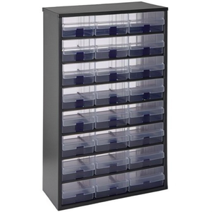RAACO B306xD150xH552mm Small Parts Organizer 24 <b>Drawers</b> Polypropylene Galvanized Steel Sheet Dark Blue/Transparent Color - Product Image 3