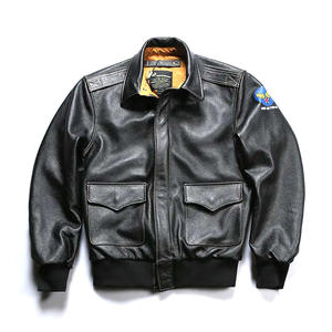 Chaqueta de cuero original lisa de alta calidad con logotipo personalizado impreso, chaqueta bomber de cuero con múltiples bolsillos para hombre - Product Image 3