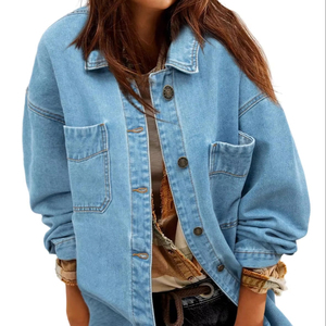 Nouvelle conception de vêtements pour femmes, veste en jean pour femmes, vente en gros, couleur marron unie, veste en jean pour femmes - Product Image 1