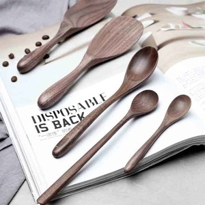 Eco-Friendly Solid Black Walnut Wood Tableware Set Luxury <b>Small</b> Soup Serving <b>Spoons</b> and Fork for Dessert Coffee Tea Stir <b>Spoon</b> - Product Image 1