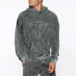 2025 Custom Logo <b>Retro</b> Style Solid Acid Wash Hoodie and Jogger Set Breathable Plus Size 100% Cotton <b>Tracksuit</b> for Men Winter - Product Image 2